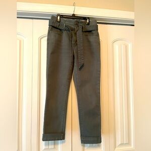 Hunter Green Mid Waist Double Button Pants With Removal Sash/Belt